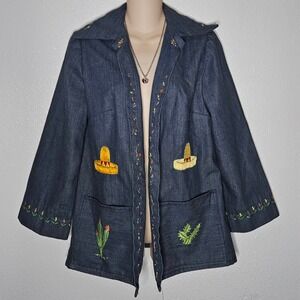 Vintage Mexican Folk Art Embroidered Denim Jacket